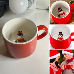 Christmas Coffee Mugs 13.5 oz Hot Cocoa Mug Ceramic Xmas Penguin Inside
